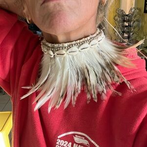 Handmade Indigenous Feather and shell choker